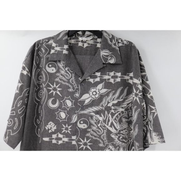 Moussy Shirt Unisex size Free Linen Blend Bandana yin yang dragon‎ Oversized - Picture 2 of 13
